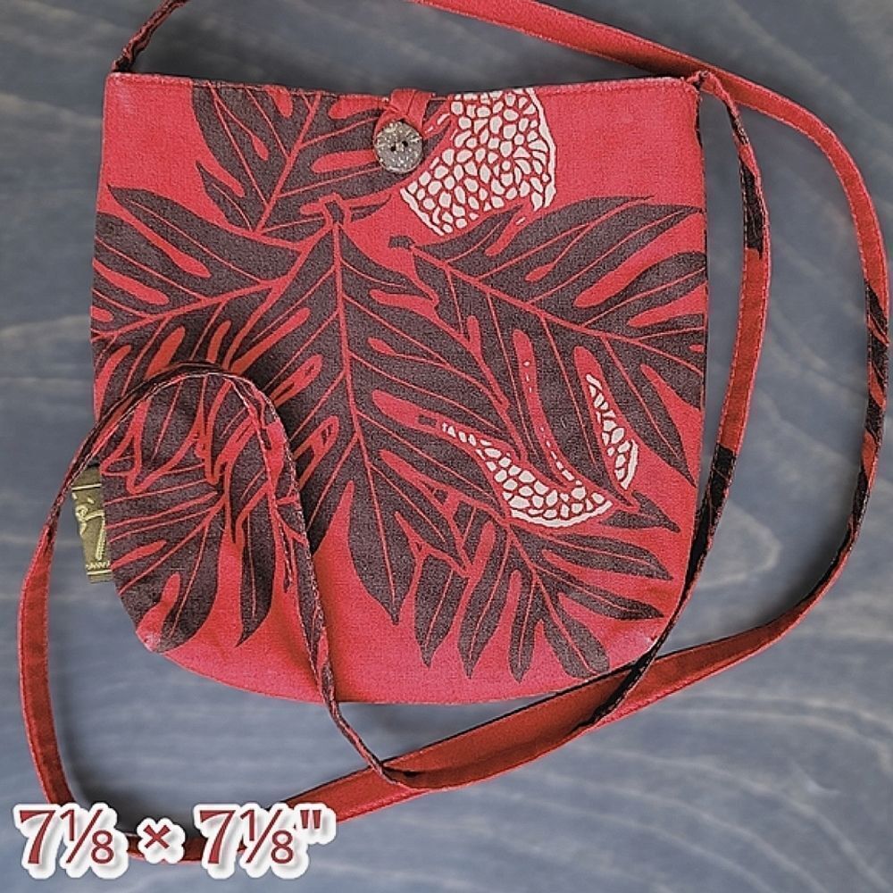 Hilo Hawaii red tropical print crossbody pouch bag